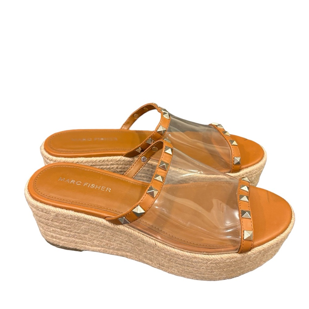 Marc Fisher Studded Clear Platform Espadrilles Wedge Sandals size 7